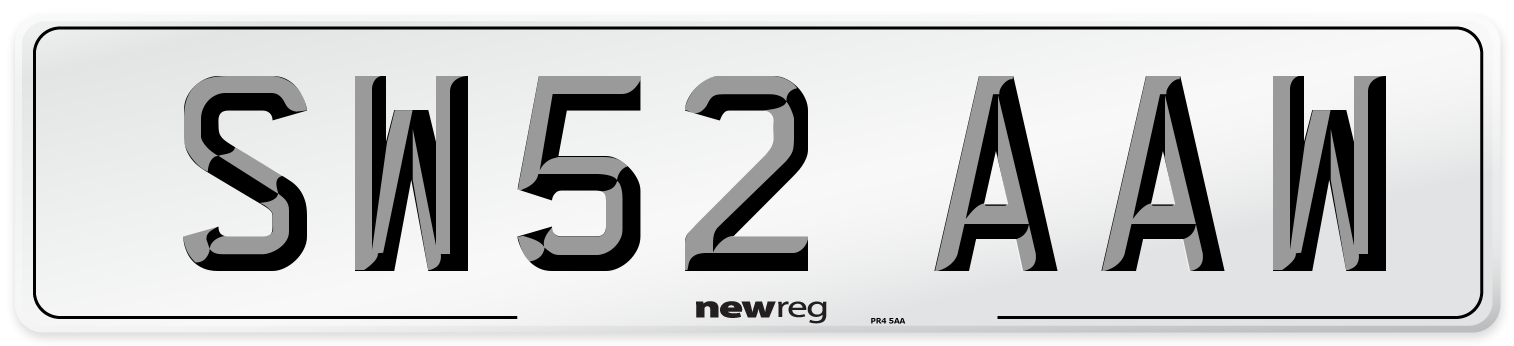 SW52 AAW Number Plate from New Reg